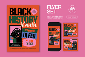 Orange Black History Month Flyer Set, a Flyer Template by graphicook