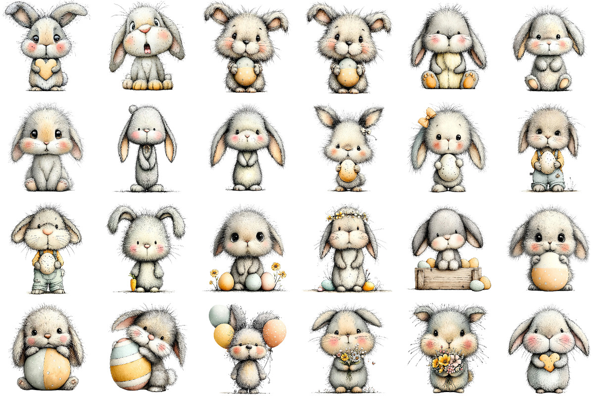 Whimsical Bunny Easter Clipart, an Illustration by Sublimation Artist (Photo 2 of 7)