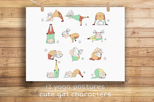 Yoga Poses with Cute Girl Character 
