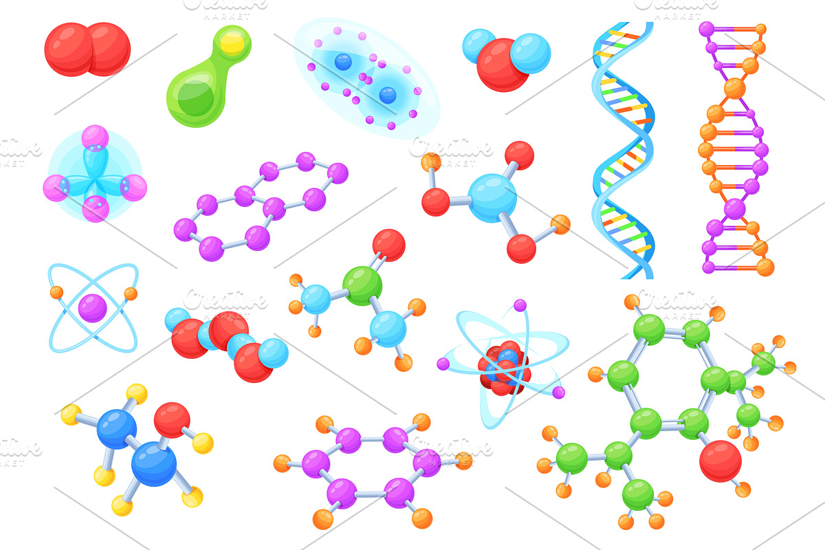 Cartoon molecules structure, an Illustration by Stock-Smart-Start