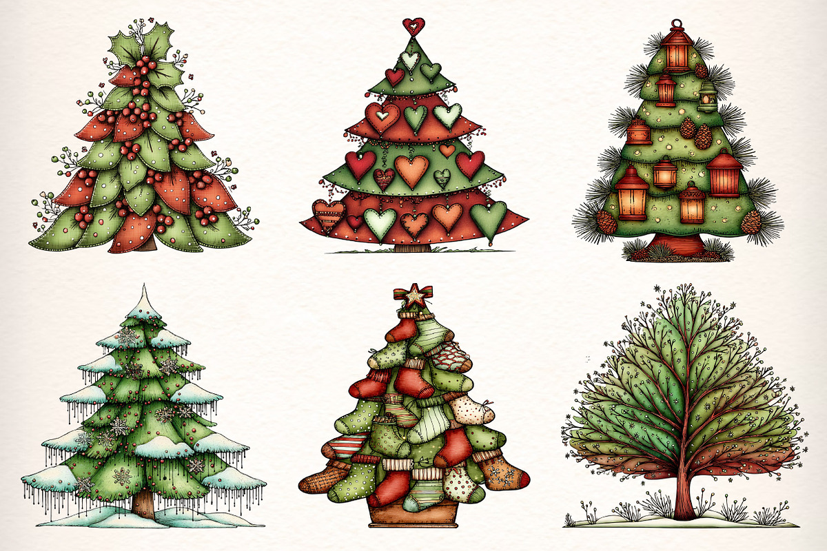 Whimsical Christmas Tree Clipart, an Illustration by Dream Creation (Photo 3 of 7)