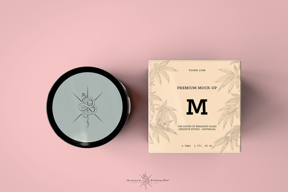 Amber Cosmetics Pot & Box Mock-Up, a Packaging Mockup by TSOBG (Photo 9 of 21)