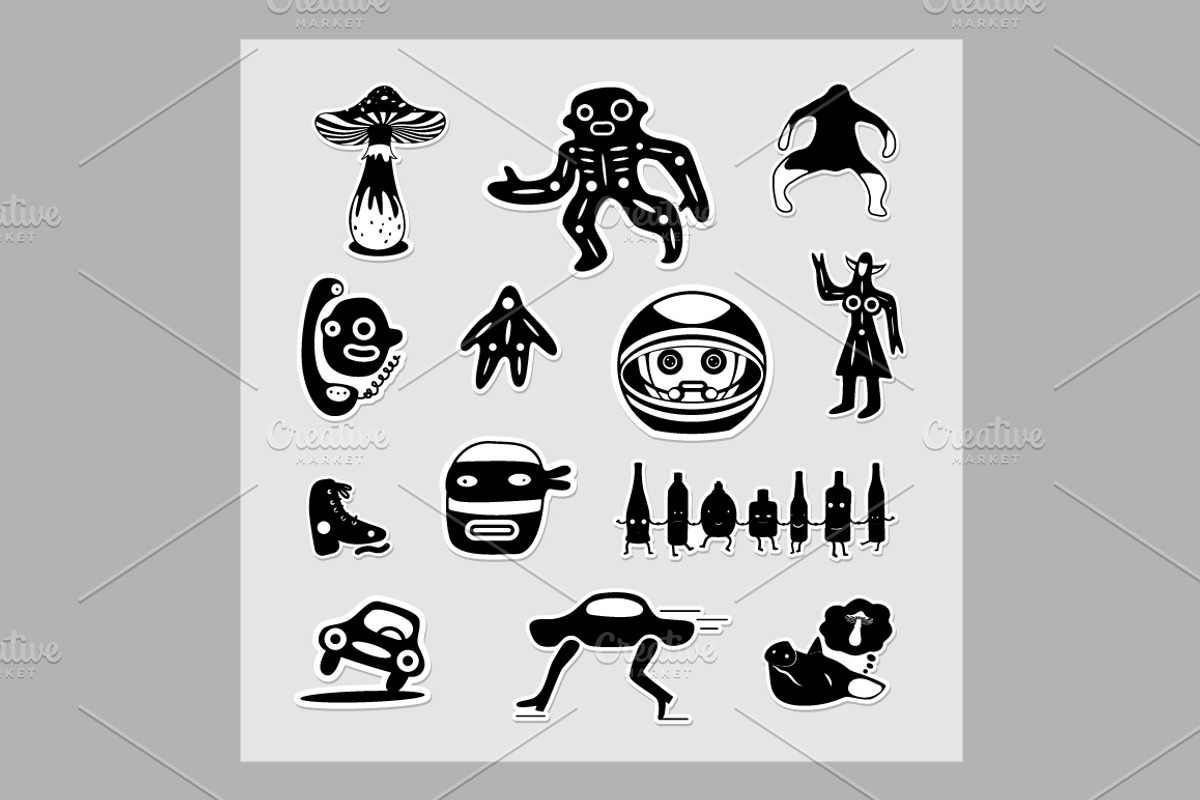 Vector Set of crazy stickers., a Decorative Illustration by PoPaShop (Photo 2 of 3)