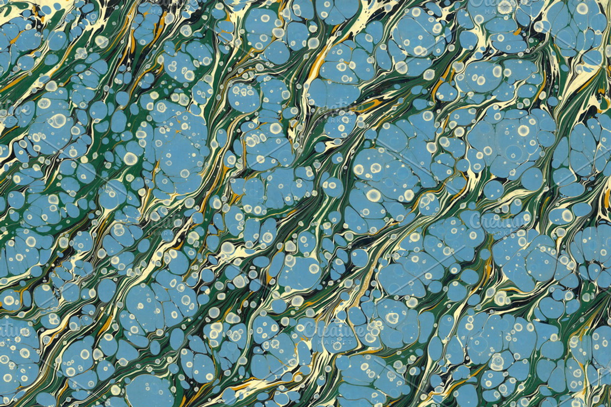 2 Hand Marbled Papers Turquoise, a Texture Graphic by Marblingdom (Photo 2 of 3)