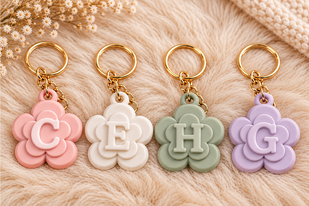 Alphabet Flower Initial Keychain STL, an Object 3D Model by Layerology (Photo 2 of 6)
