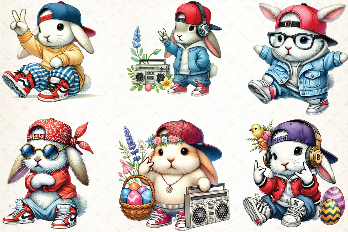 Hip Hop Bunny Easter Day Sublimation, an Illustration by DreamCafeArt (Photo 3 of 3)