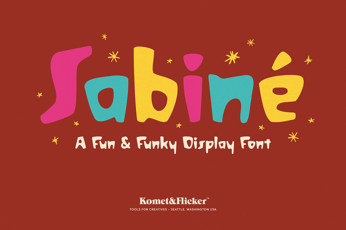 Sabiné - A Fun & Funky Display Font, a Sans Serif Font by Komet & Flicker (Photo 1 of 12)