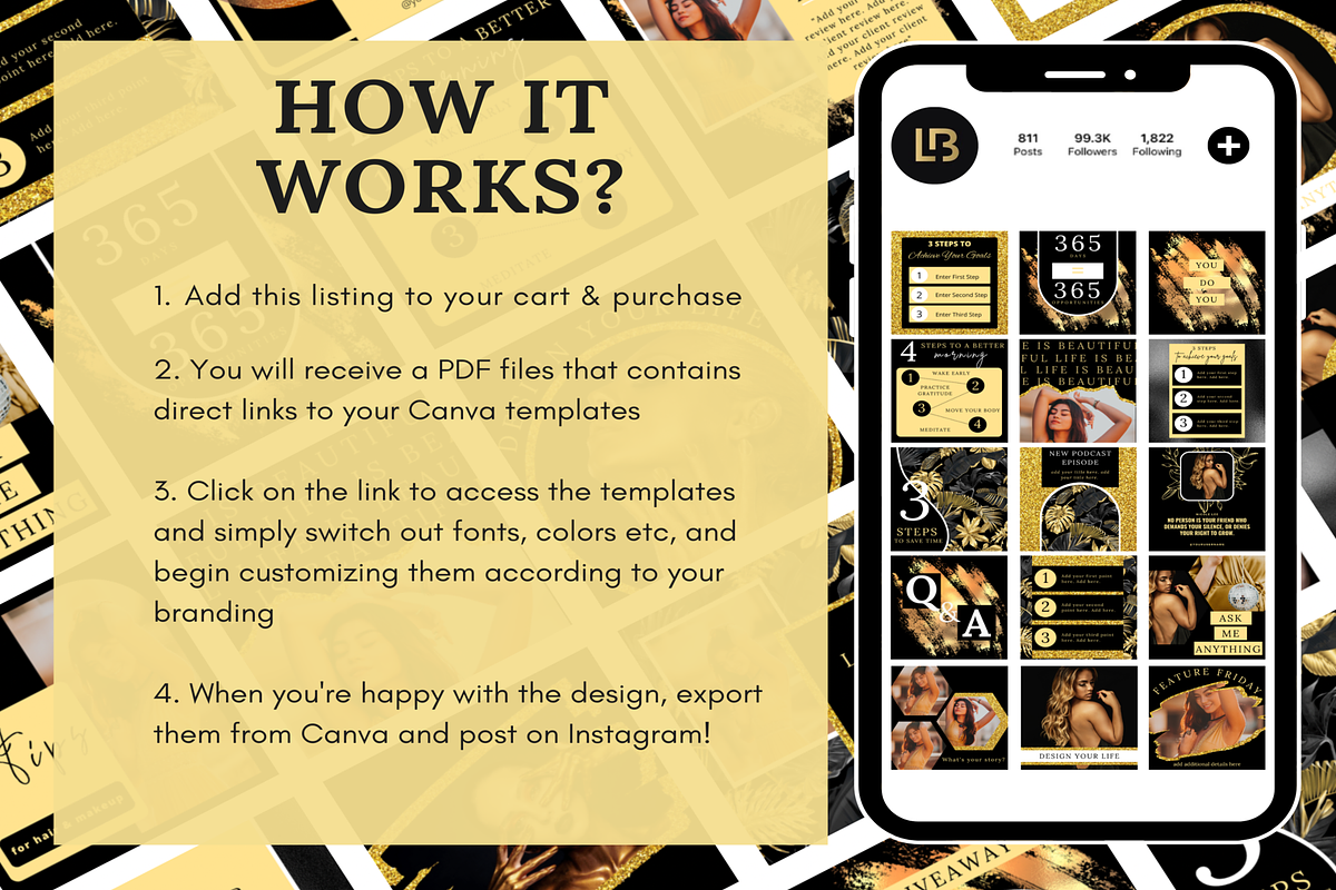 300 Black Gold Instagram Template, a Social Media Template by LushBury