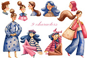 Cute Girls - Watercolor Clip Art Set, a Person Illustration by Mashamashastu (Thumbnail 2 of 12)