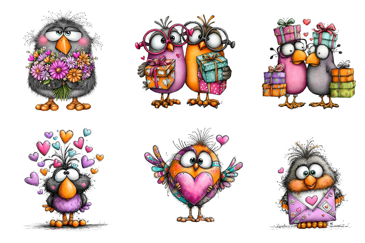 Whimsical Valentine Bird Clipart, an Illustration by CreationArt (Photo 6 of 8)
