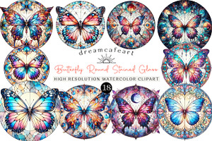 Mystical Butterfly Round Stained Gla, an Illustration by DreamCafeArt