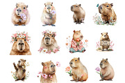 Watercolor Spring Capybara Clipart, an Illustration by DreamArtGraphic (Thumbnail 4 of 4)