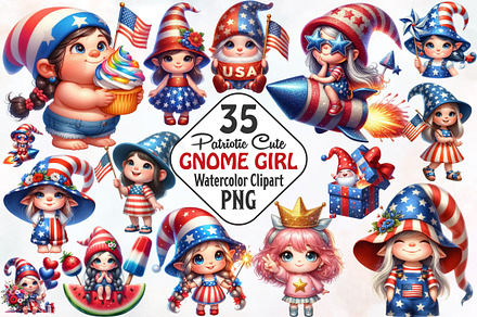 Patriotic Cute Gnome Girl Clipart