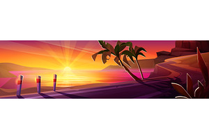 Tropical sunset road with glowing, an Illustration by art PVP - market