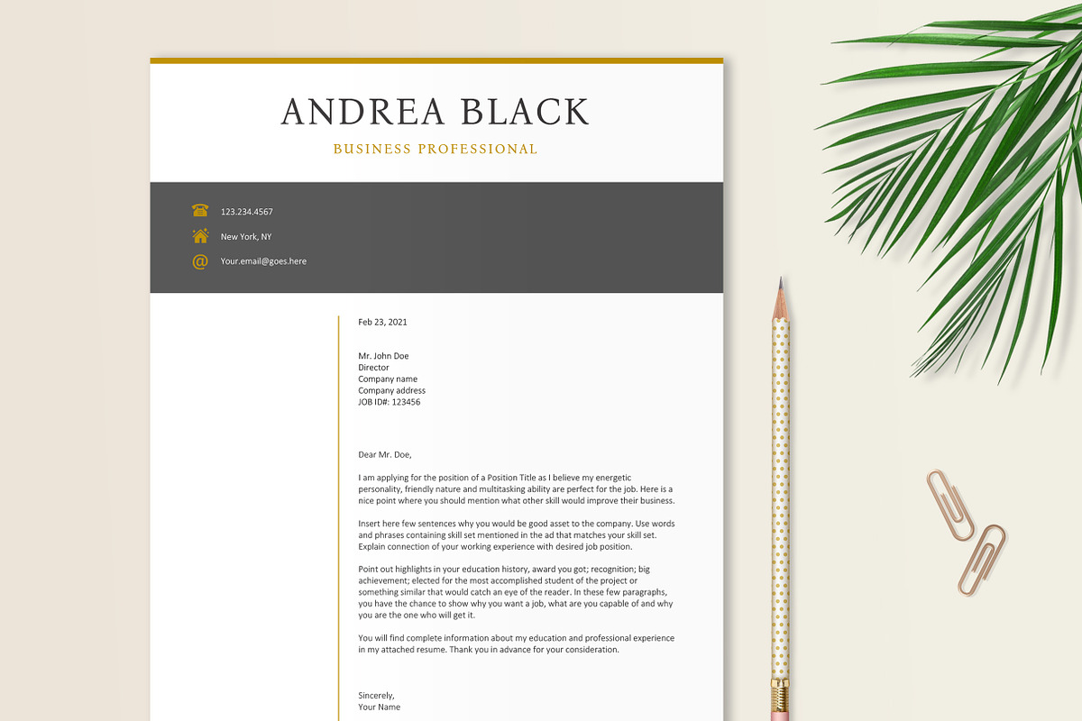 Black and Gold Resume Template, a Resume Template by Stanin Studio (Photo 5 of 10)