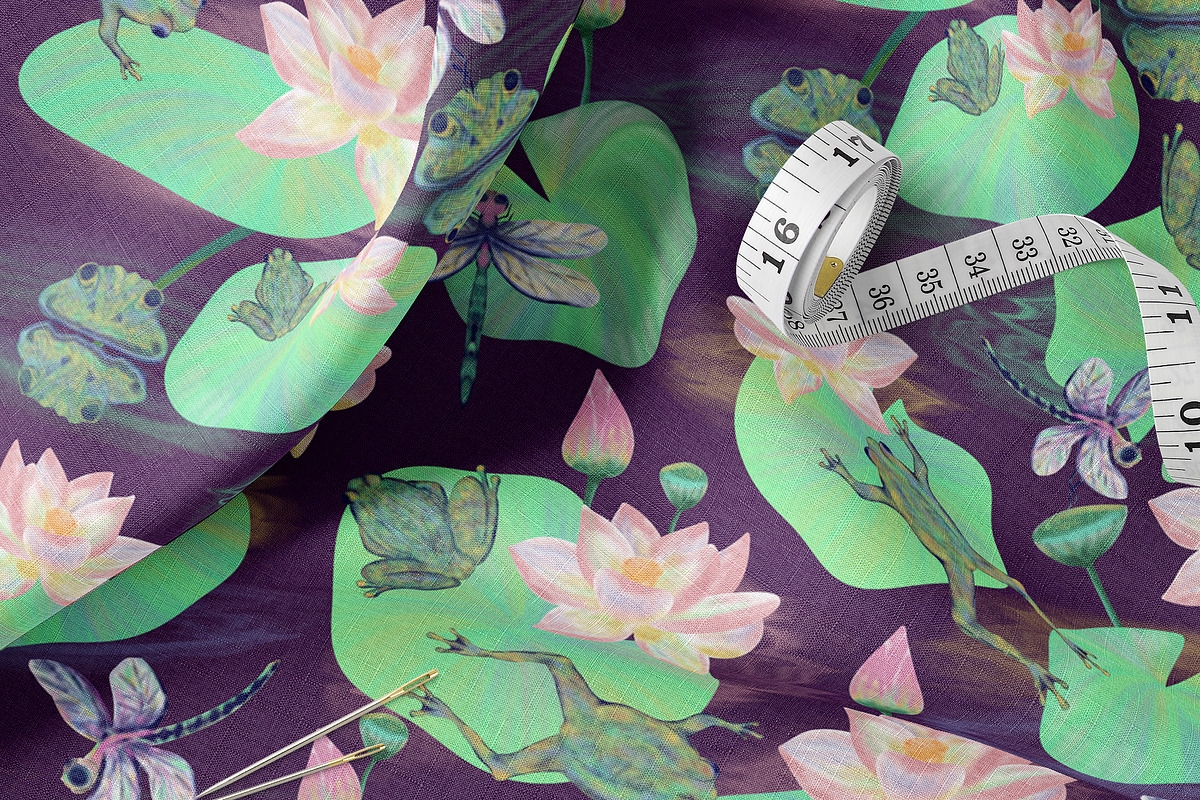 Frog Lotus Seamless Pattern, a Pattern Graphic by Oksana Dovhopol Art (Photo 20 of 23)