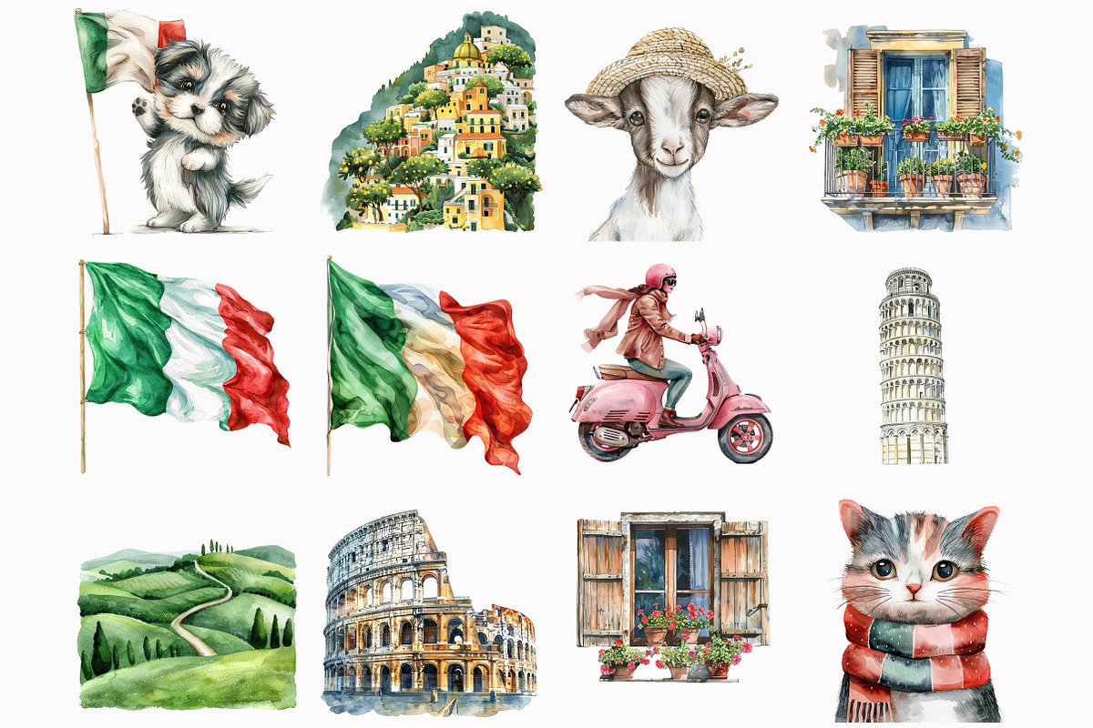 Watercolor Italian Summer Travel Set, an Illustration by Design Market (Photo 3 of 5)
