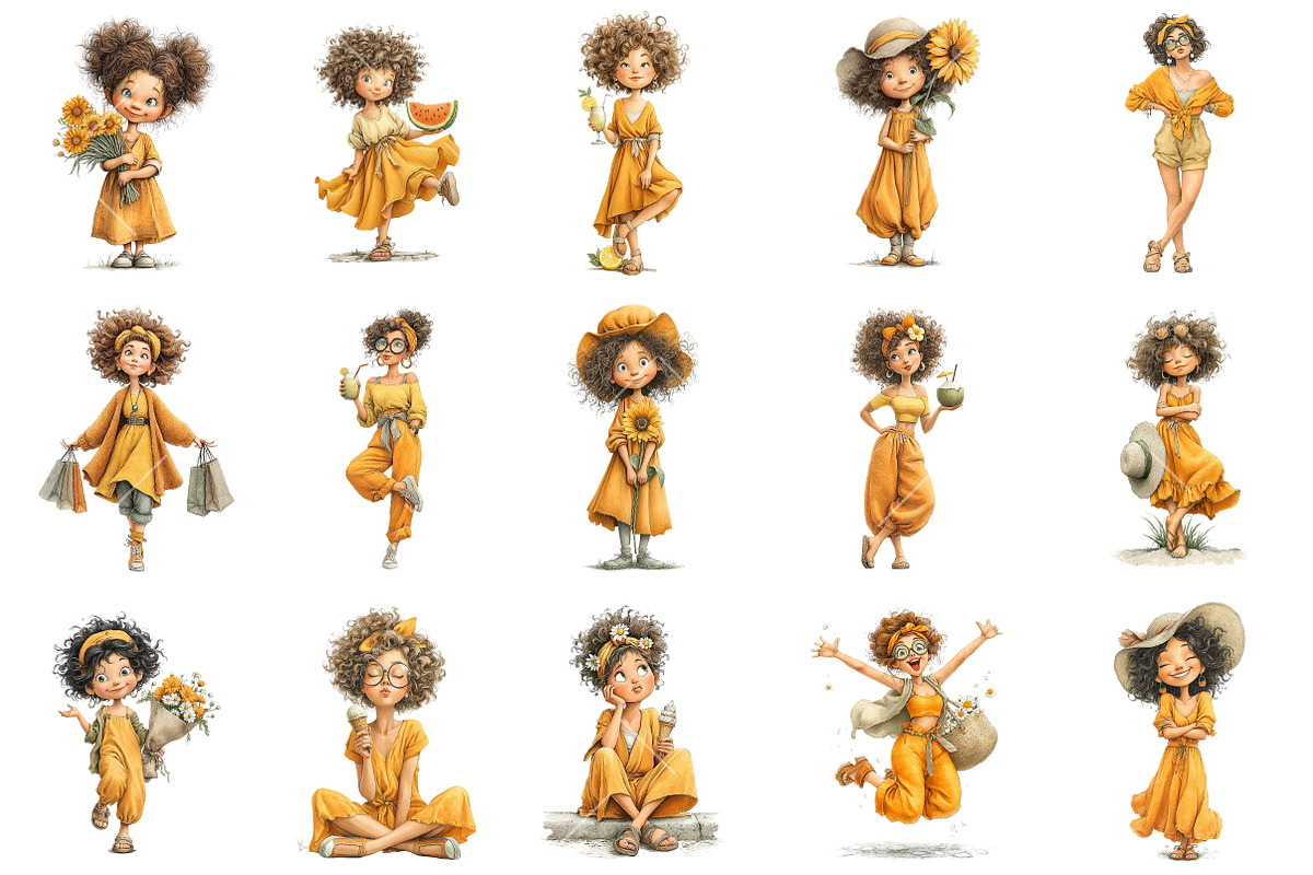 Watercolor Summer Girl Clipart, an Illustration by OK Design (Photo 3 of 6)