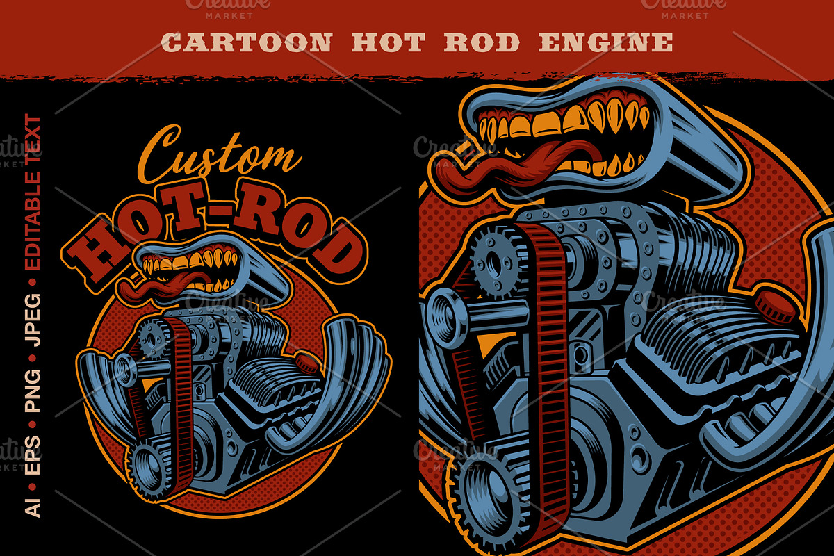 Cartoon Hot Rod Engine, an Illustration by Harry Kasyanov (Photo 1 of 4)