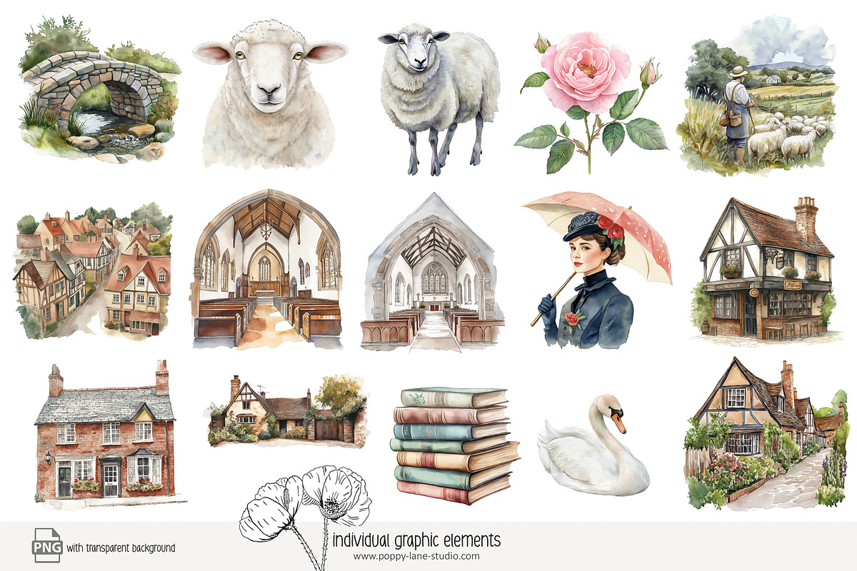 100 watercolour England clip art, a Person Illustration by Poppy Lane Studio (Photo 8 of 10)