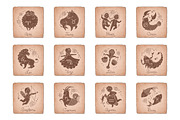 12 Zodiac Signs / 3 Design + Bonus, an Animal Illustration by Baksiabat (Thumbnail 2 of 6)