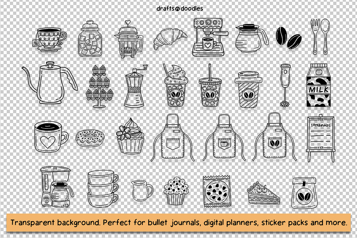Cafe and Bakery Line Art Graphic Set, a Food Illustration by Drafts n Doodles (Photo 3 of 12)