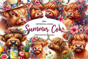Highland Cow Summer Watercolor, an Illustration by CreationArt
