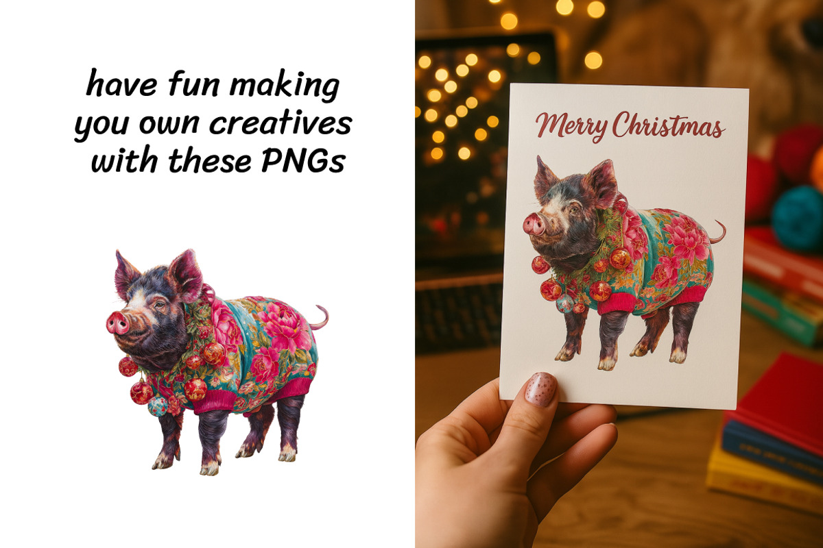 Christmas Farm Animal Clipart Bundle, an Animal Illustration by InkyQueenArt (Photo 3 of 5)