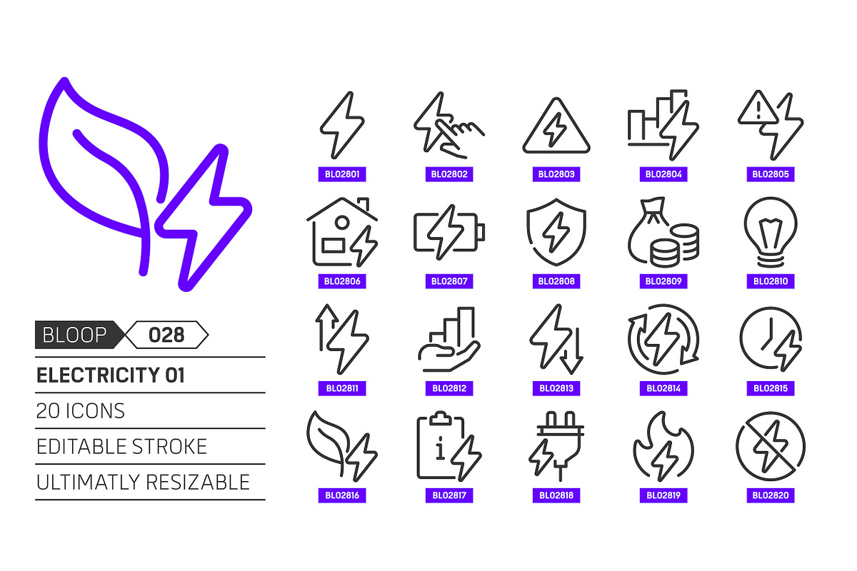 Electricity 01, bloop icons, an Outline Icon by Howcolour