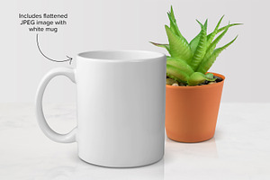 PSD MUG MOCKUP - 11 Oz Mug & Plant