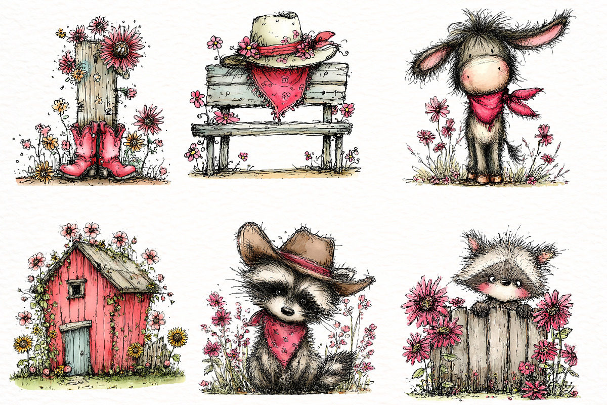 Whimsical floral western clipart, an Illustration by Designworld (Photo 4 of 8)