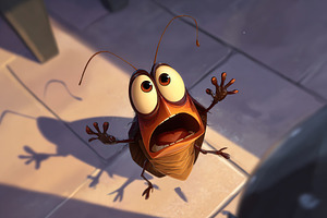 Cockroach expresses shock and fear in a kitchen setting during the daytime, a Photo by AlyaAnd