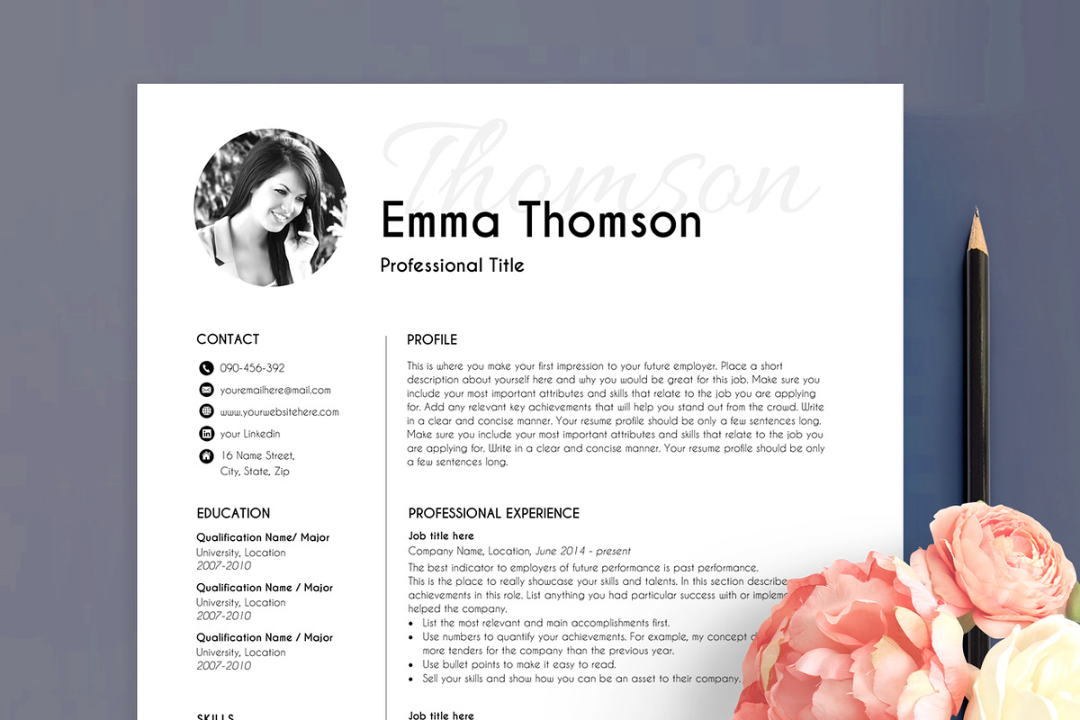 resume template with photo, a Resume Template by PinkJellyfish (Photo 1 of 5)