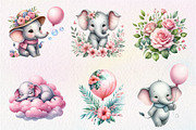 Baby elephant watercolor clipart, an Illustration by CreationArt (Thumbnail 2 of 5)