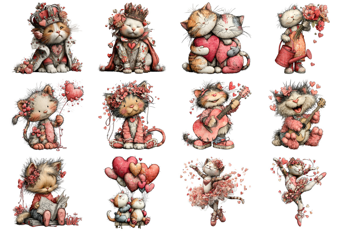 Whimsical Cats Valentine's Day, an Illustration by Design Market (Photo 2 of 5)