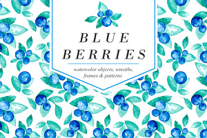 Blue Berries Watercolor Design Set