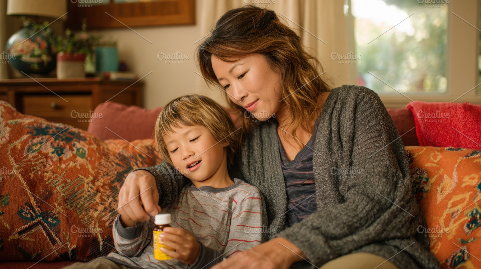 Mom and son share medicine, a Photo by Beautiful things