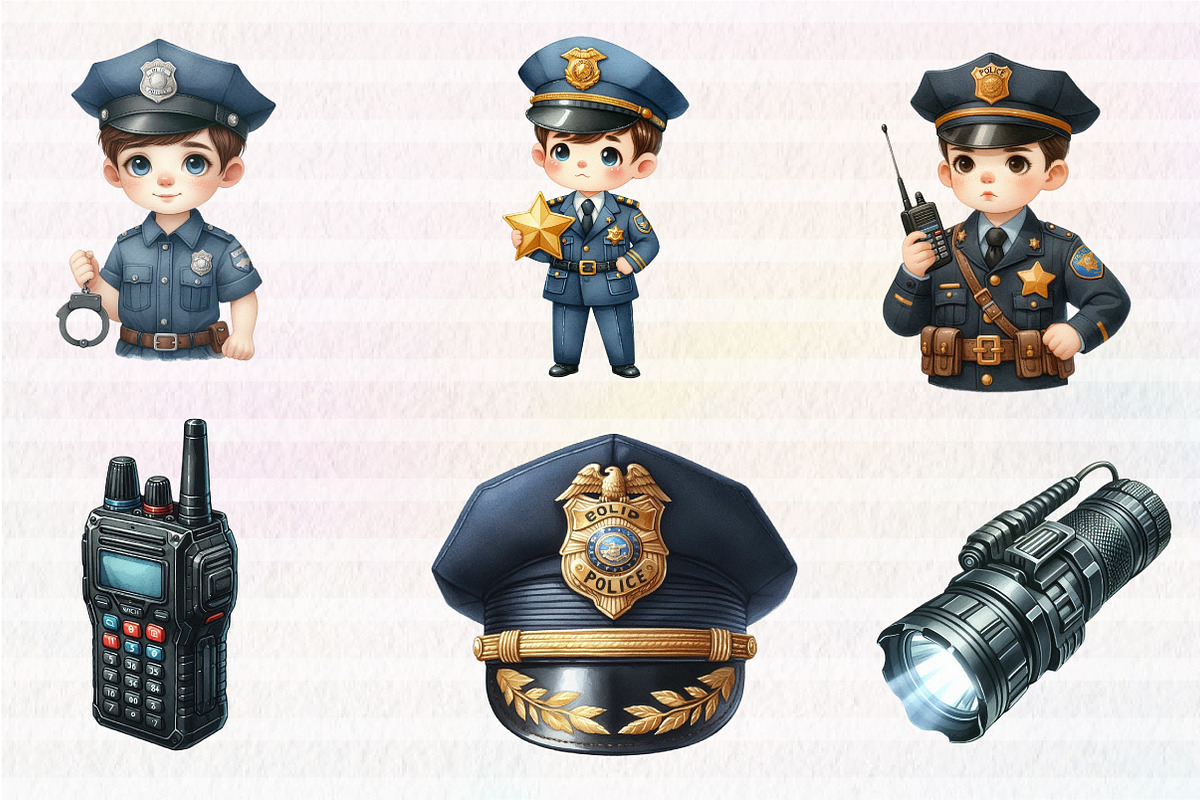 Watercolor Cute Police Clipart, an Illustration by CreationArt (Photo 2 of 5)