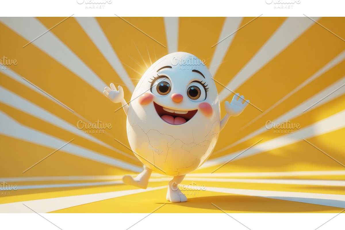 Cheerful cartoon egg character with, an Illustration by tilialucida
