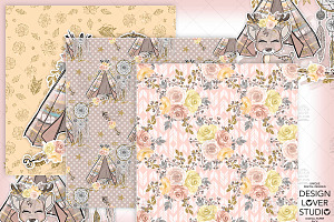 Boho Deer Digital Paper Pack