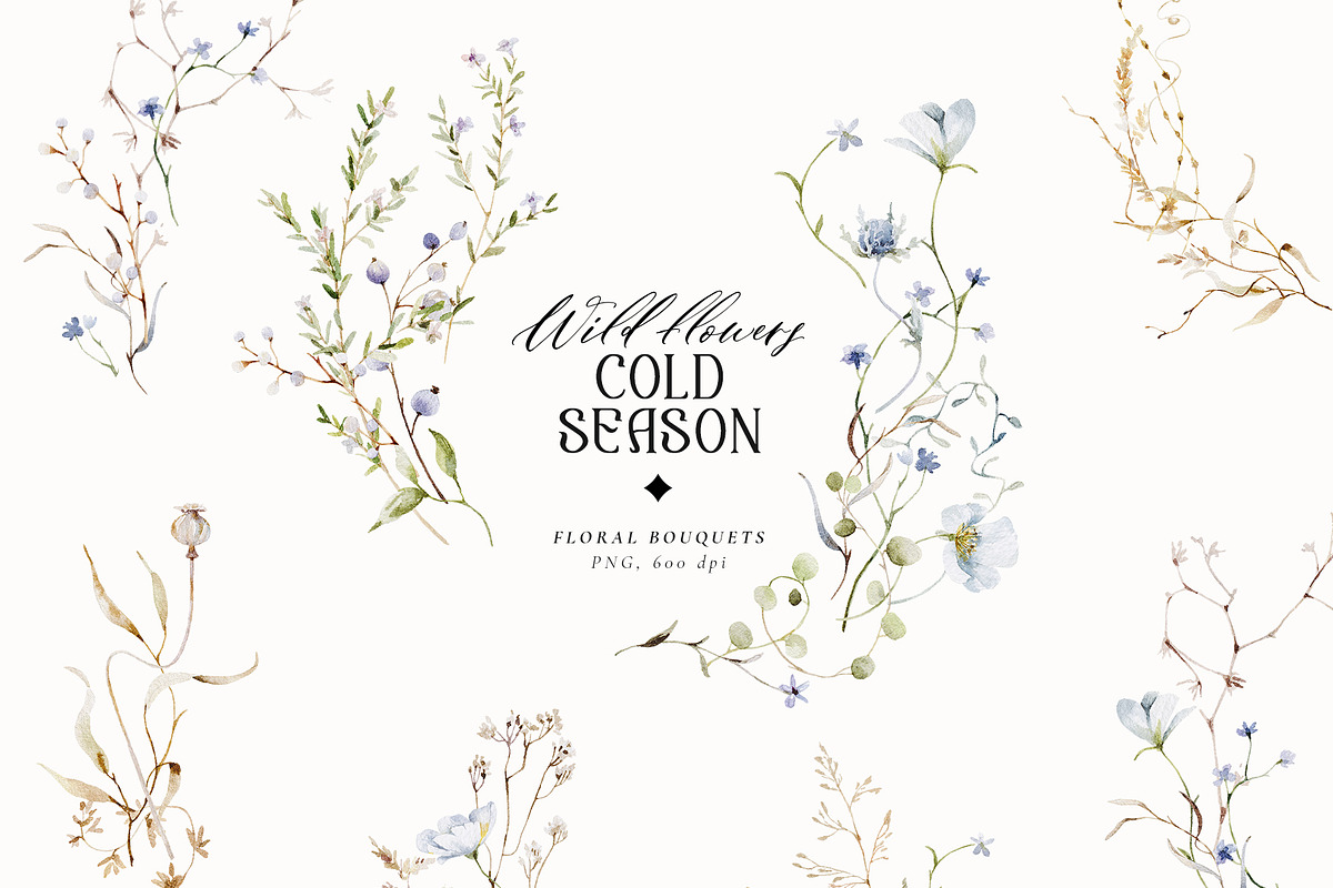 Cold season - watercolor wildflowers, a Decorative Illustration by Pamyatka Shop (Photo 7 of 18)