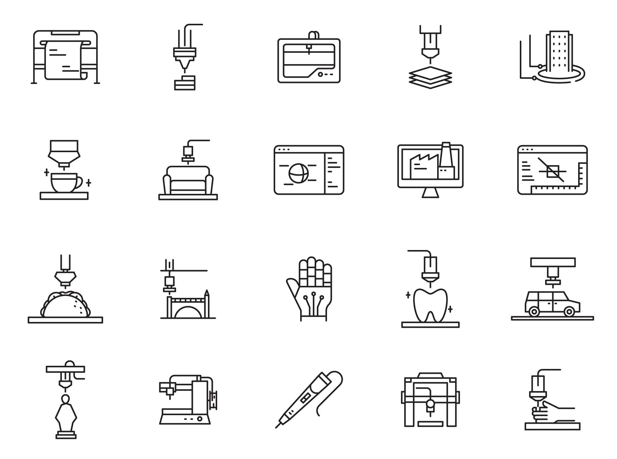 3D Printing & Modeling Icons, an Outline Icon by Graphic Pear