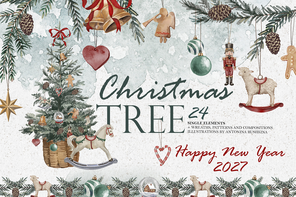 Christmas Tree Clip Art Collection, a Seasonal Illustration by RushkinaAntonina (Photo 1 of 8)