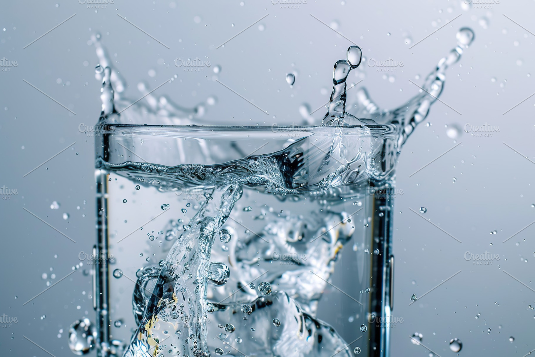 Glass of water with splashes, a Photo by AlyaAnd