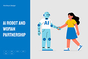 AI Robot and Woman Partnership, a Technology Illustration by Partikusi Design (Thumbnail 1 of 3)