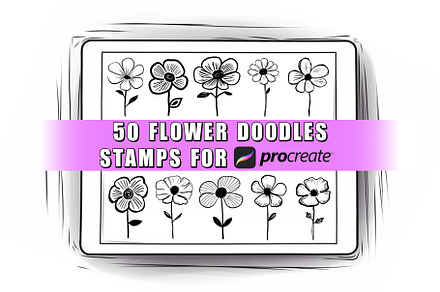 50 Flower Doodles Procreate Stamps