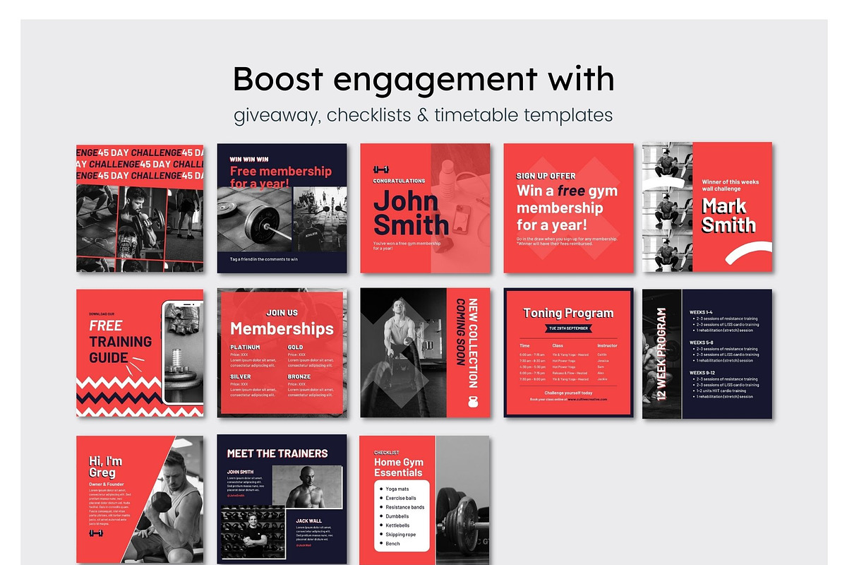 Gym Instagram Feed Canva Templates, a Social Media Template by Cultive Creative (Photo 10 of 13)