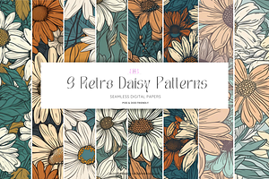 9 70s Retro Daisy Seamless Patterns