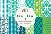 Teal Ikat Digital Paper, a Pattern Graphic by Hello Talii (Thumbnail 1 of 4)