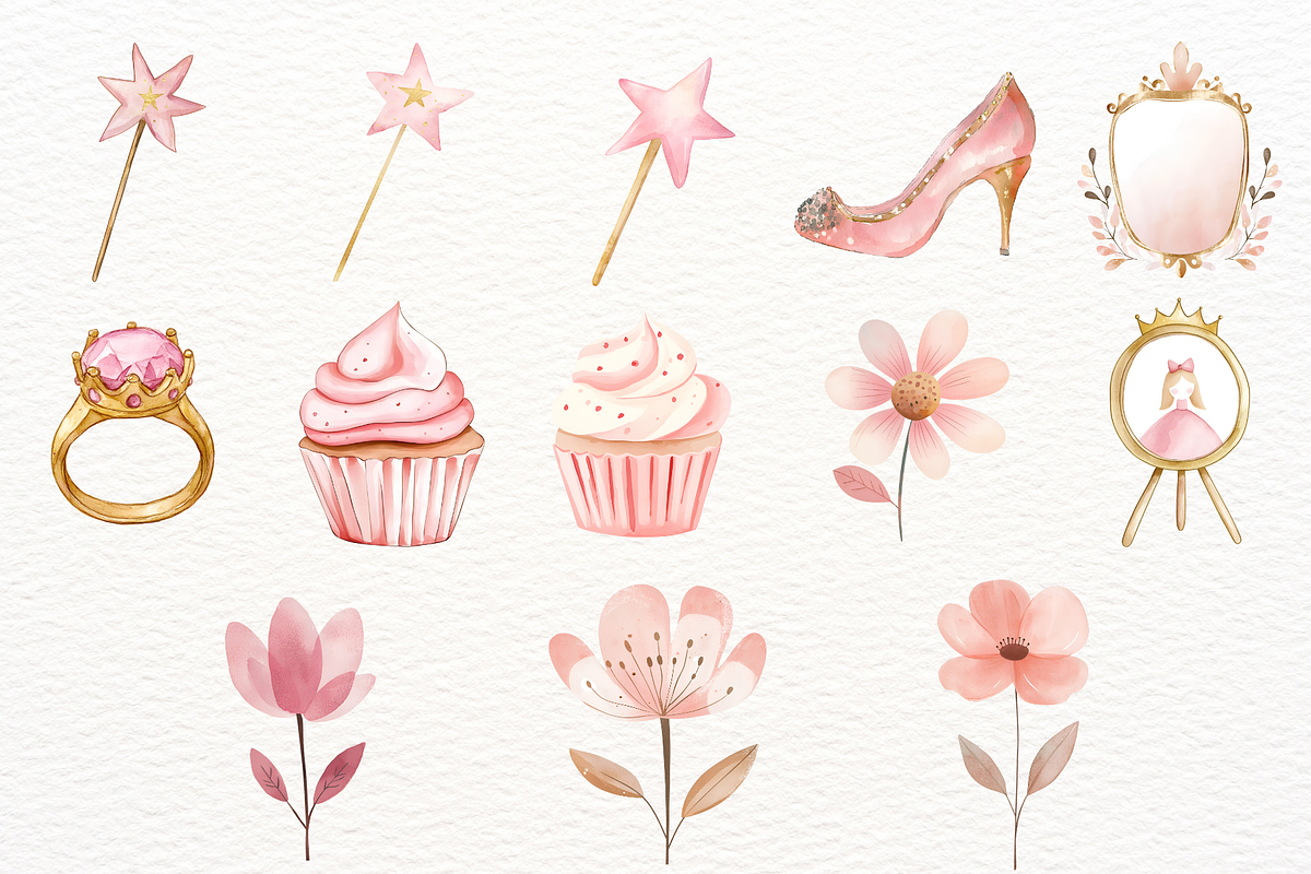 Pink Princess Watercolor Cliparts, a Person Illustration by SugarCloudStudioArt (Photo 4 of 5)
